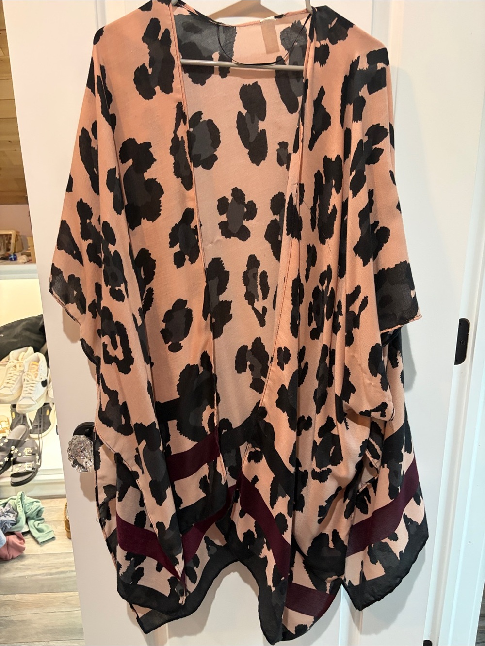 Lightweight Peach and Black Animal Print Kimono